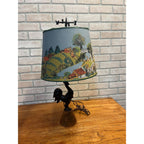 Vintage 1950s Rooster Weathervane Farm Theme Child's Lamp w/ Paper Shade