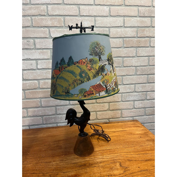 Vintage 1950s Rooster Weathervane Farm Theme Child's Lamp w/ Paper Shade