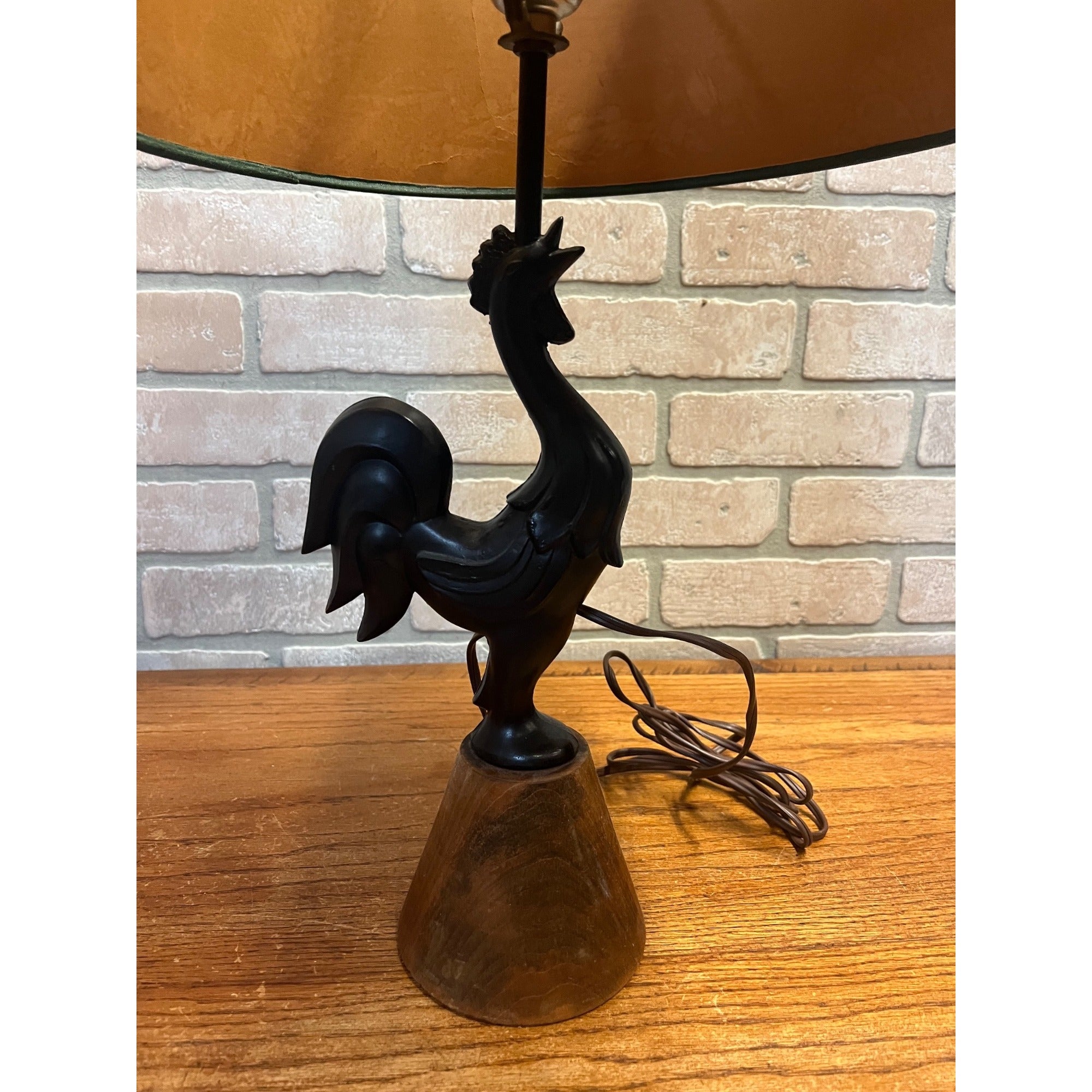 Vintage 1950s Rooster Weathervane Farm Theme Child's Lamp w/ Paper Shade