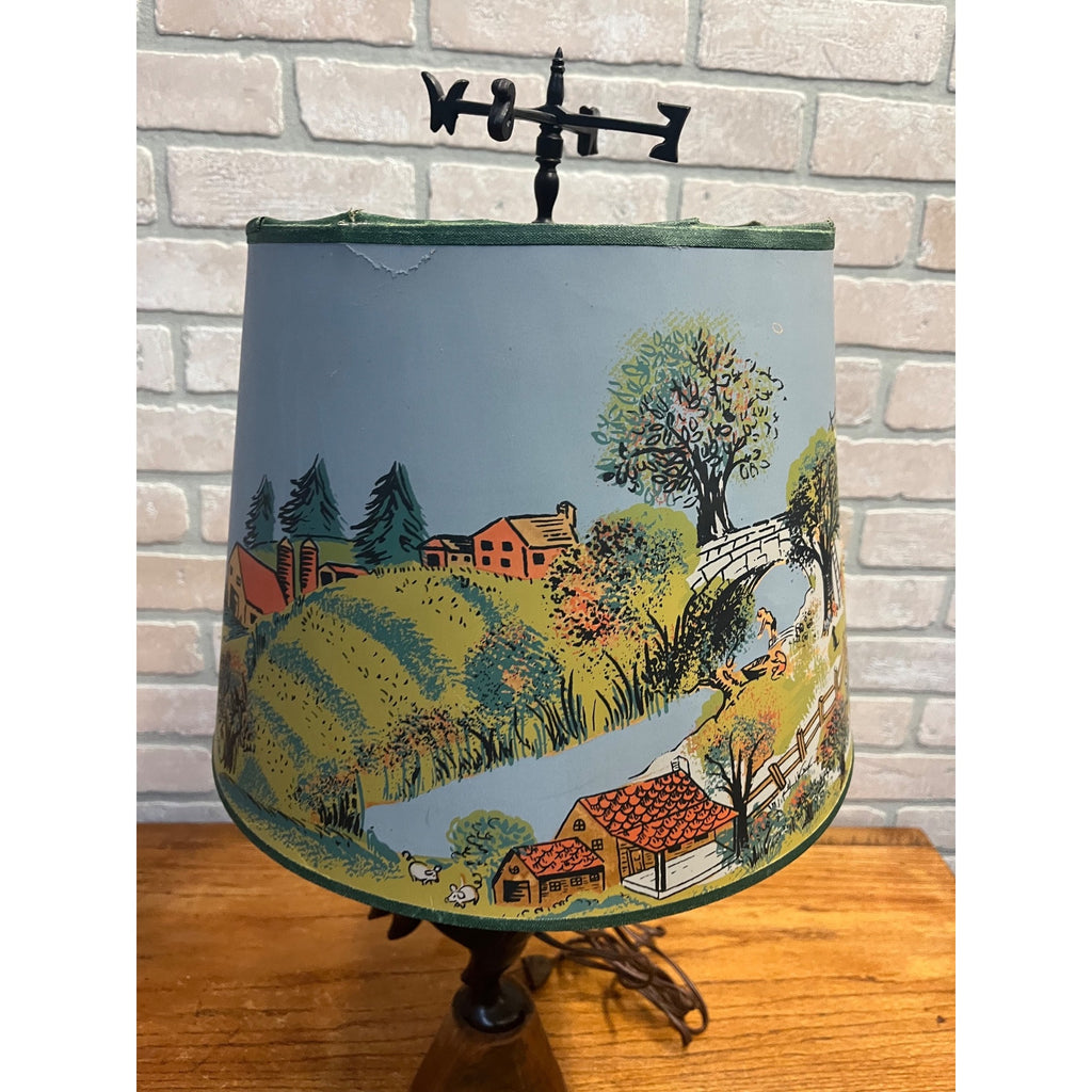 Vintage 1950s Rooster Weathervane Farm Theme Child's Lamp w/ Paper Shade
