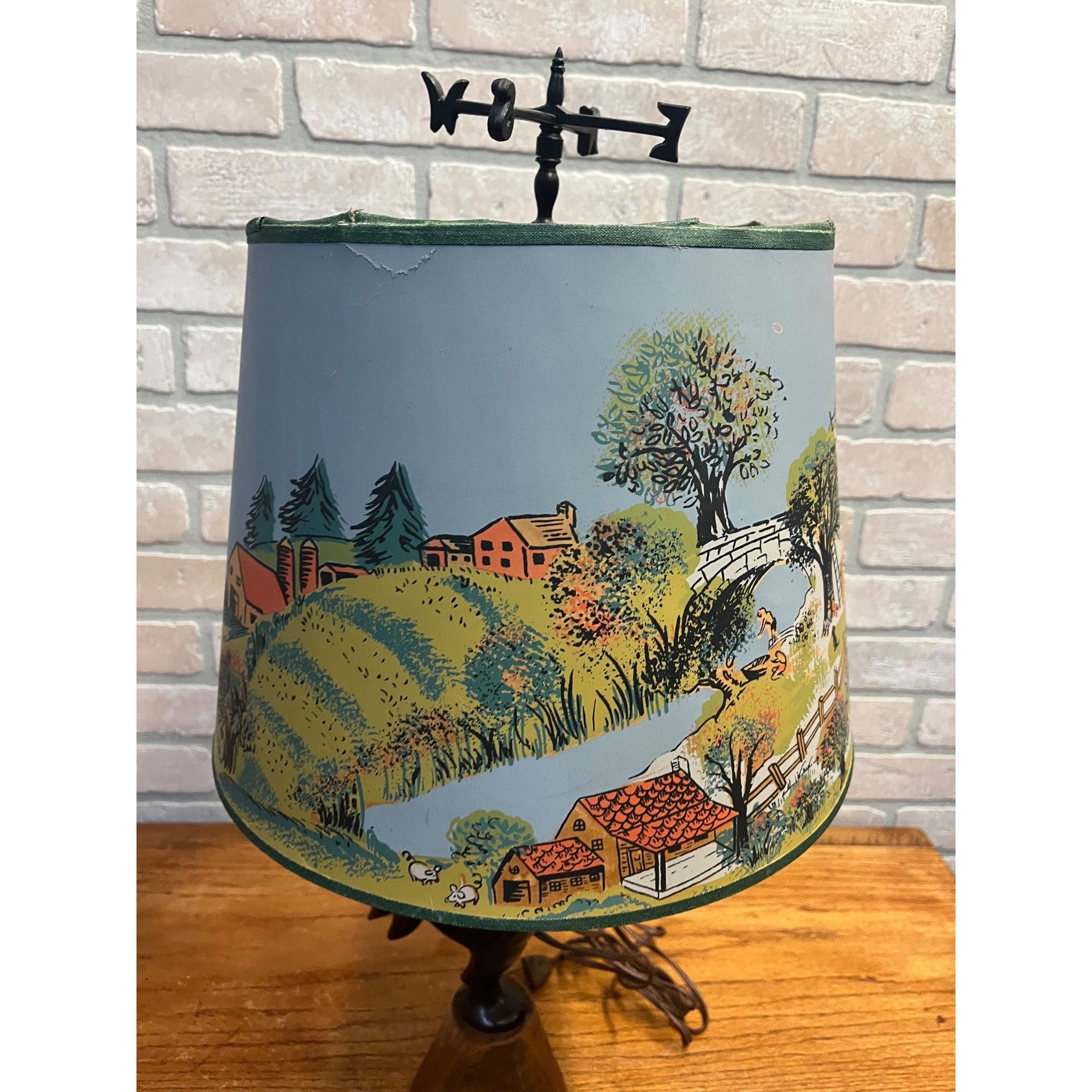 Vintage 1950s Rooster Weathervane Farm Theme Child's Lamp w/ Paper Shade
