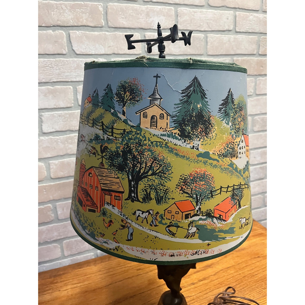 Vintage 1950s Rooster Weathervane Farm Theme Child's Lamp w/ Paper Shade