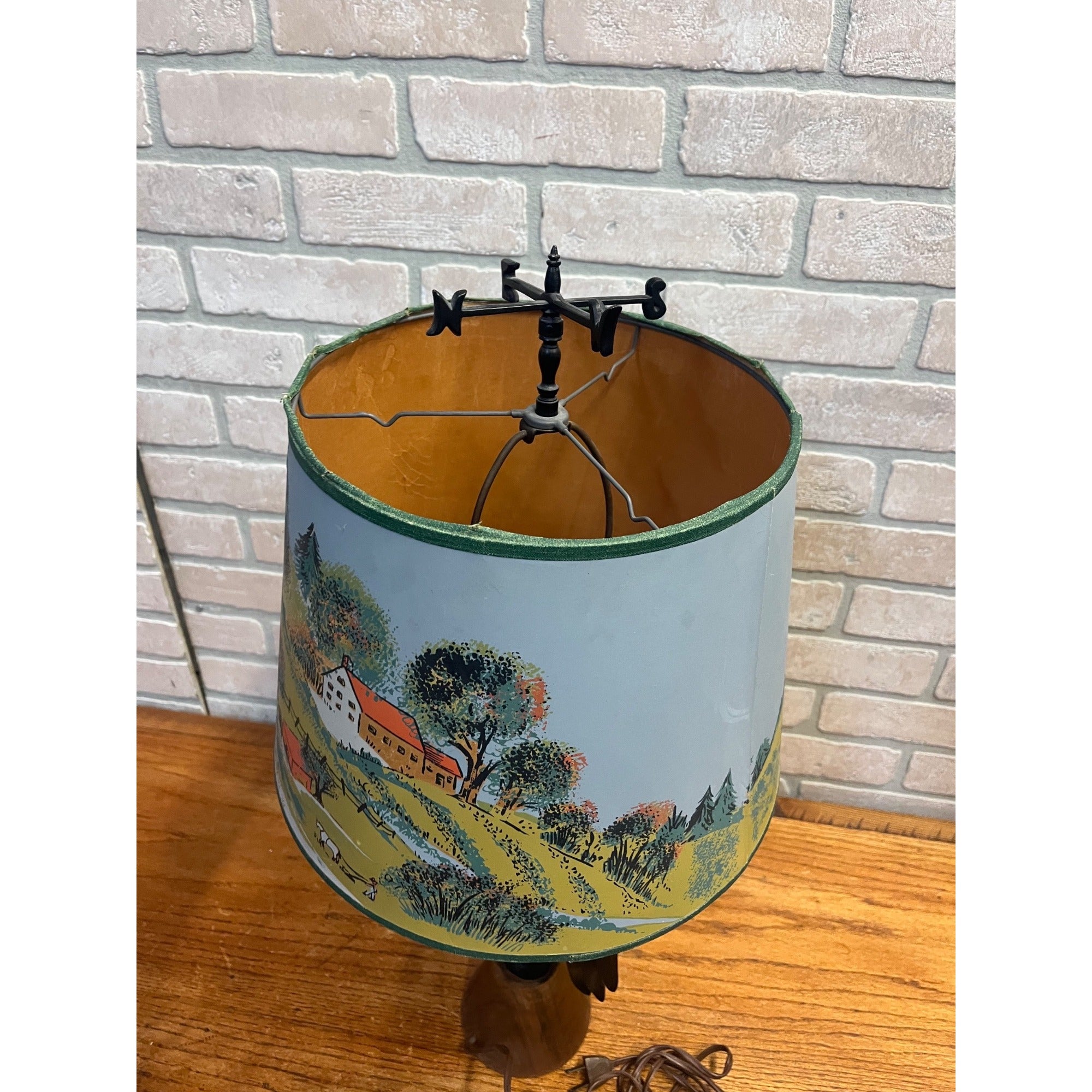 Vintage 1950s Rooster Weathervane Farm Theme Child's Lamp w/ Paper Shade