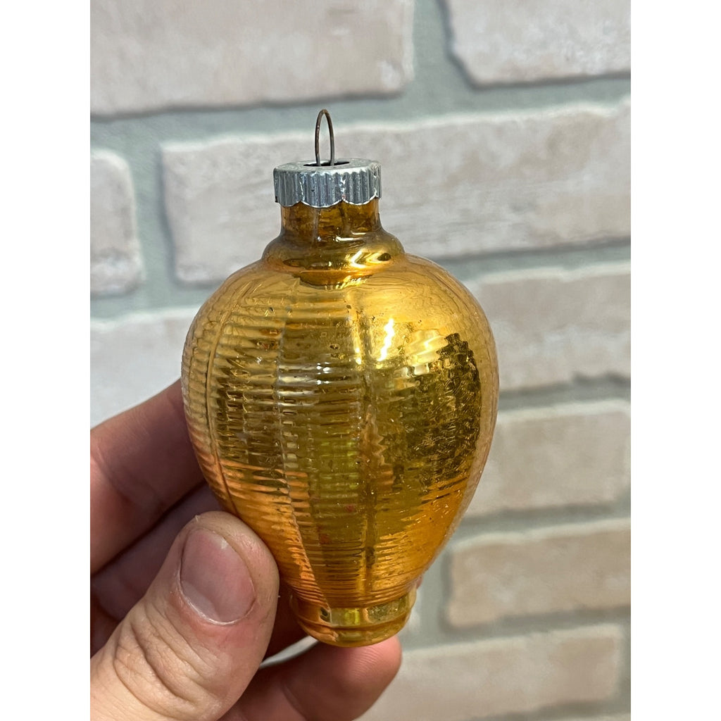 Vintage Shiny Brite Gold Ribbed Mercury Glass Chinese Lantern Christmas Ornament