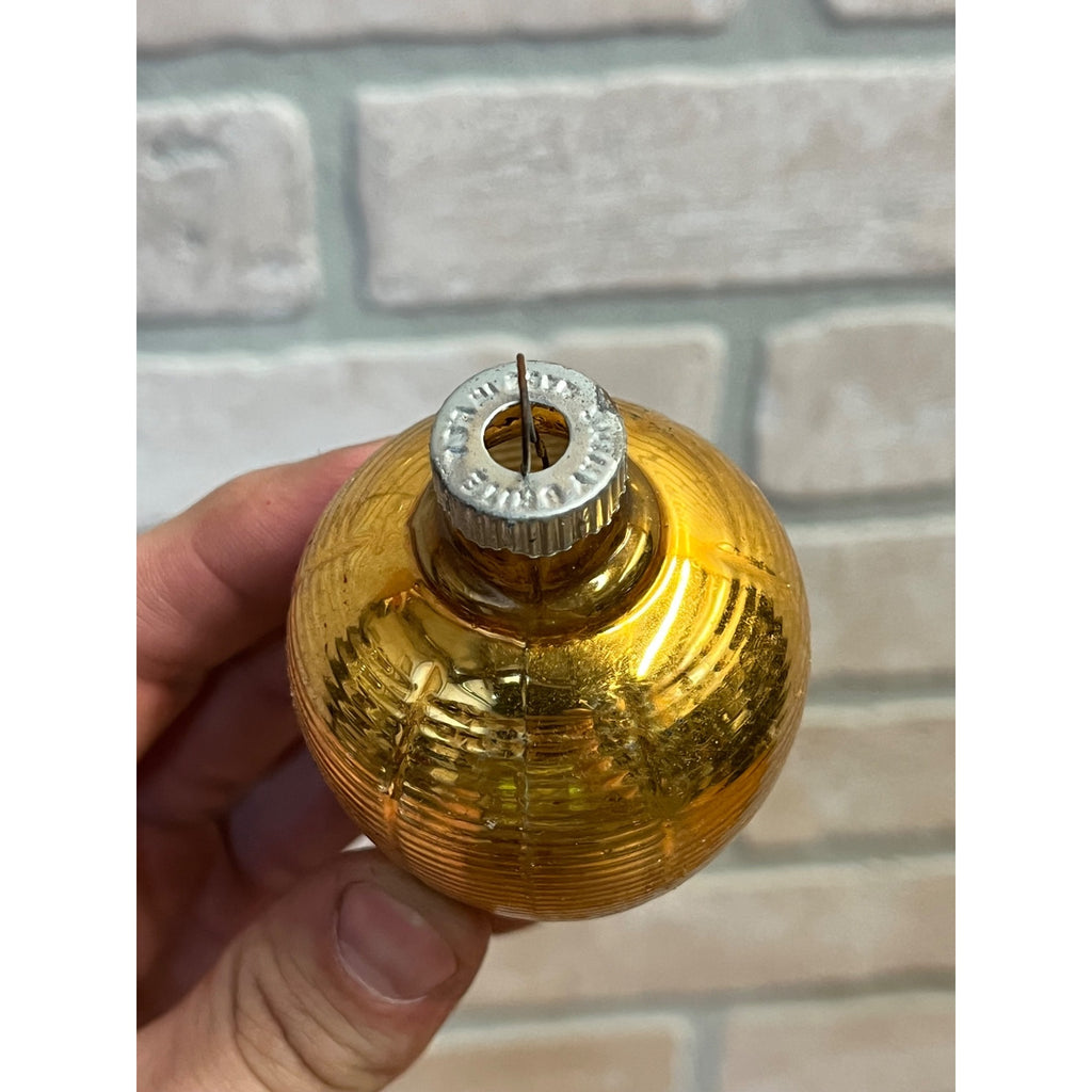 Vintage Shiny Brite Gold Ribbed Mercury Glass Chinese Lantern Christmas Ornament