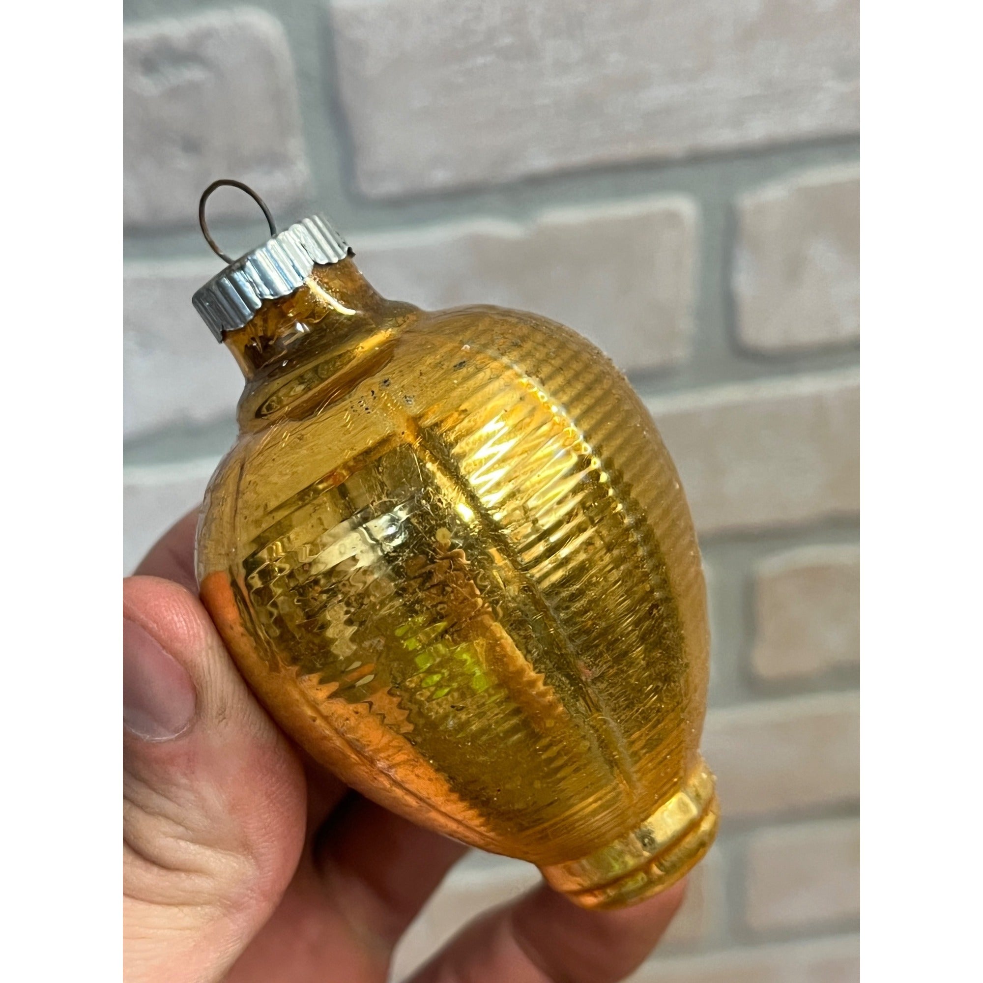 Vintage Shiny Brite Gold Ribbed Mercury Glass Chinese Lantern Christmas Ornament