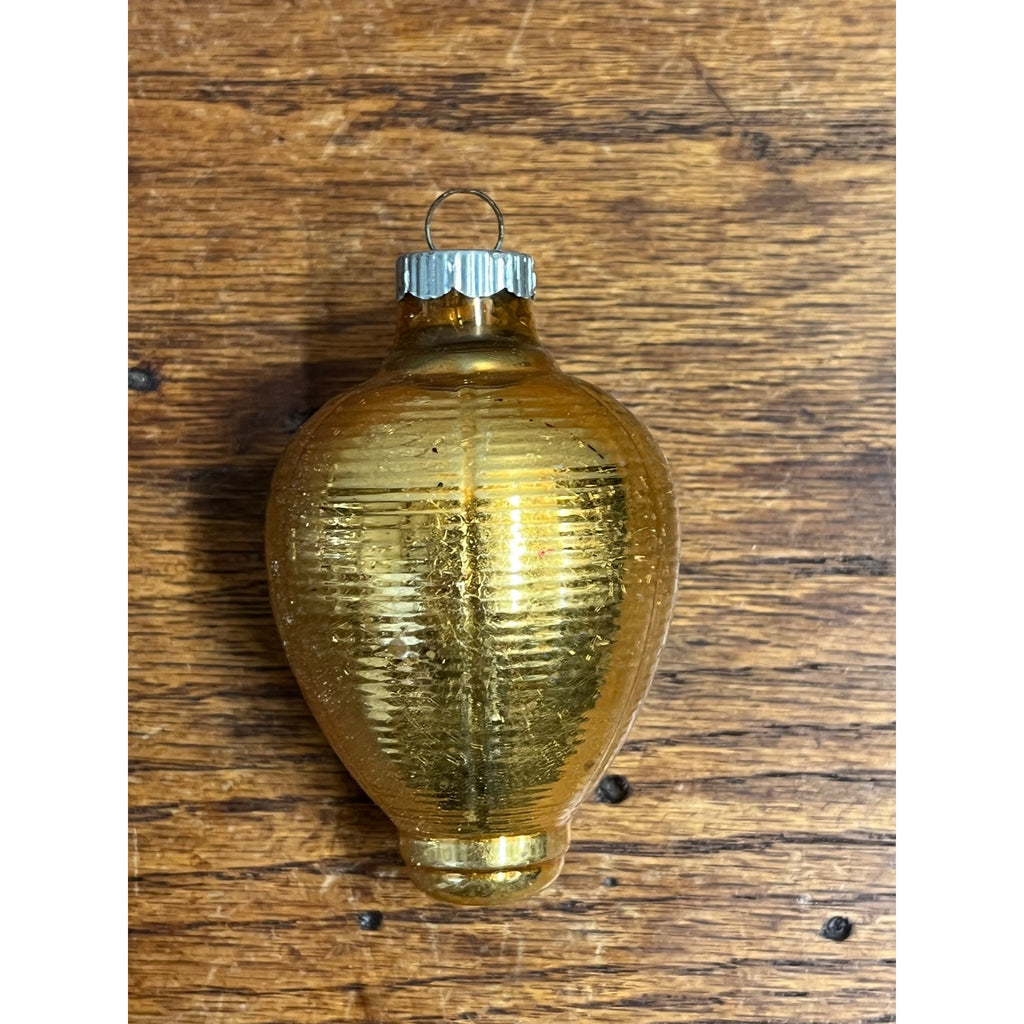 Vintage Shiny Brite Gold Ribbed Mercury Glass Chinese Lantern Christmas Ornament