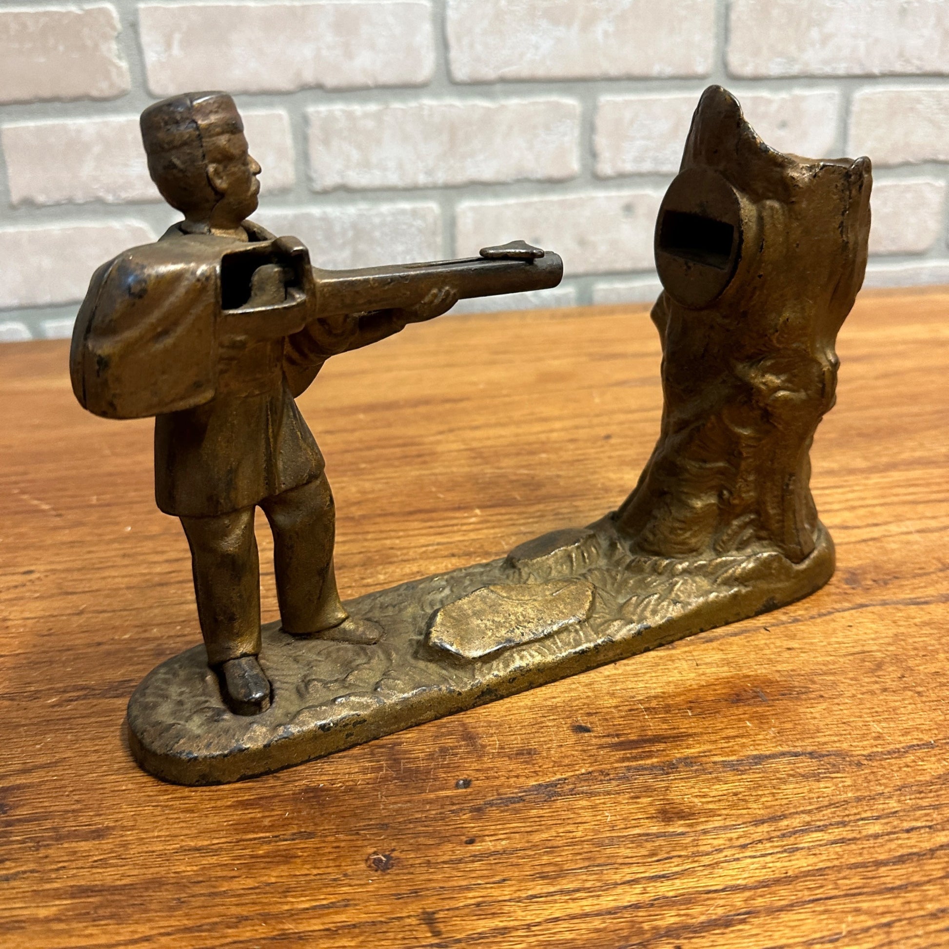 Antique Cast Iron Mechanical Bank J&E Stevens Creedmore Orignal Gold Paint