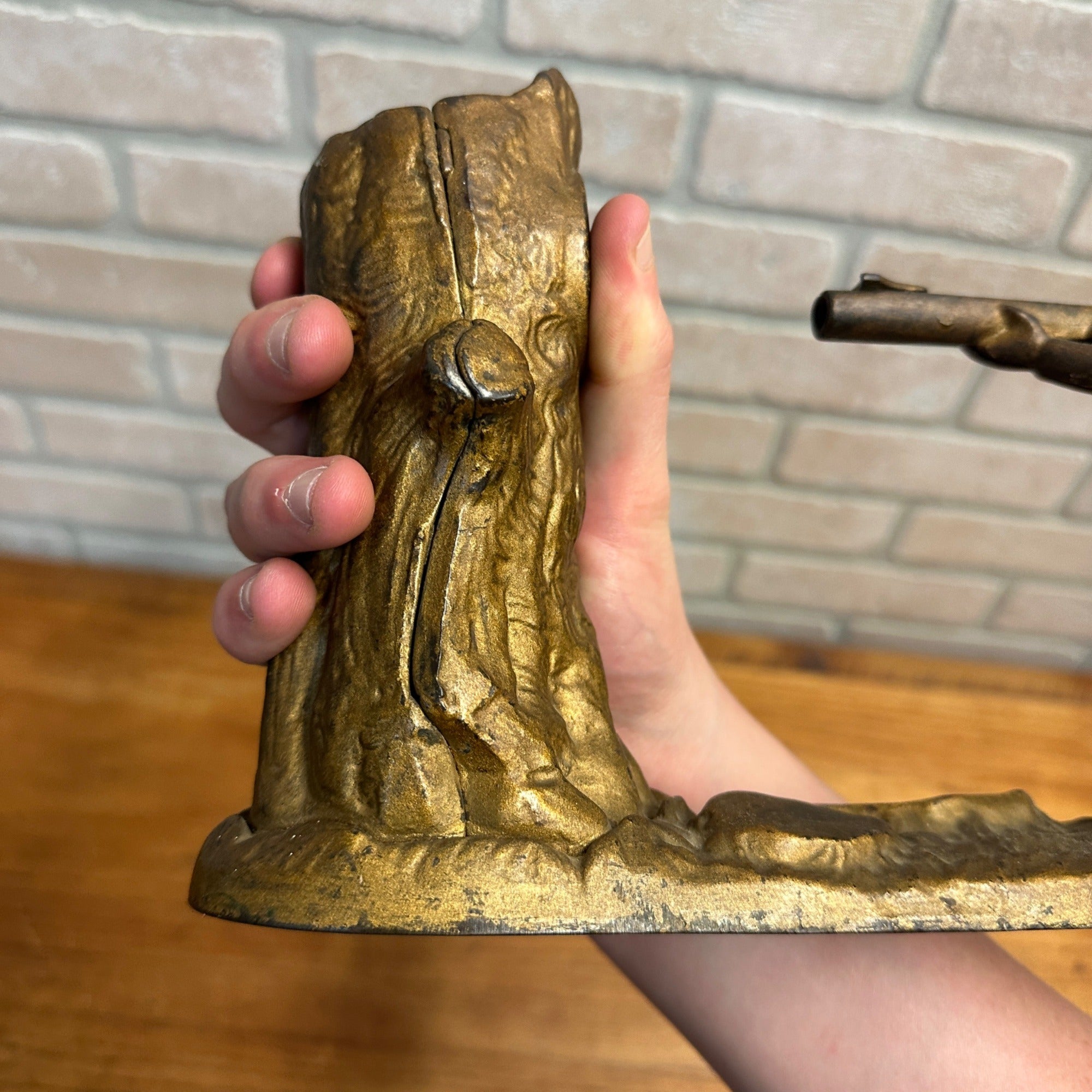 Antique Cast Iron Mechanical Bank J&E Stevens Creedmore Orignal Gold Paint