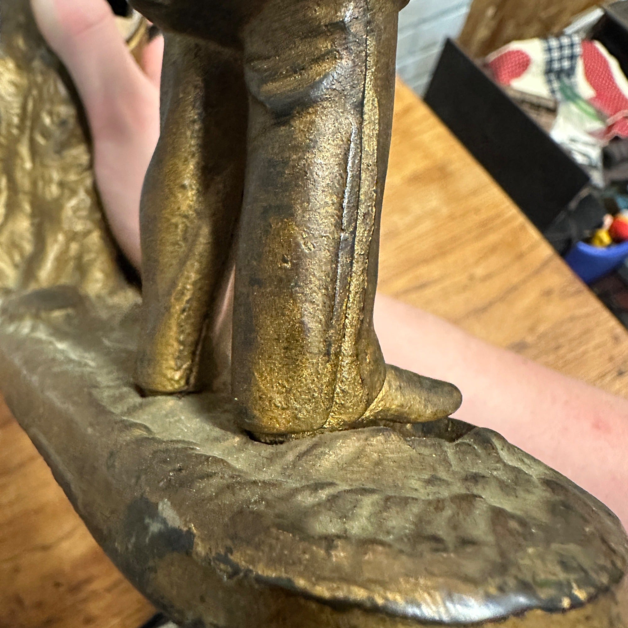 Antique Cast Iron Mechanical Bank J&E Stevens Creedmore Orignal Gold Paint