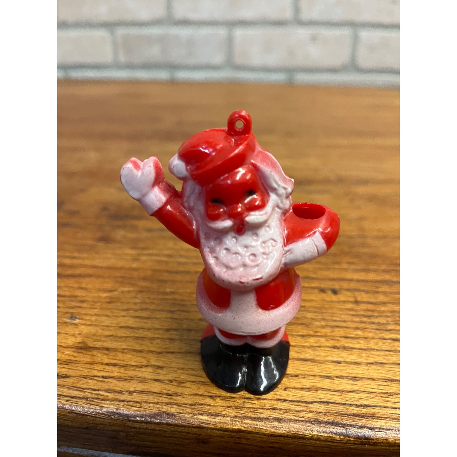 Vintage Christmas Rosbro Red Plastic Santa Claus 1950's Ornament Candy Container