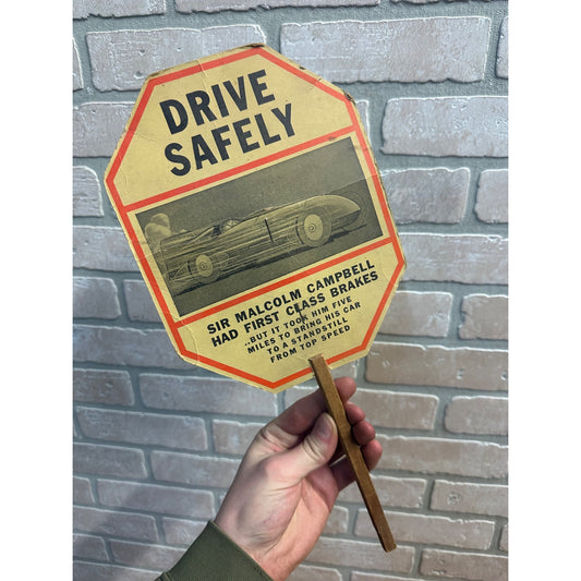 RARE Vintage 1938 Studebaker Drive Safely Advertising Fan Sir Malcolm Campbell