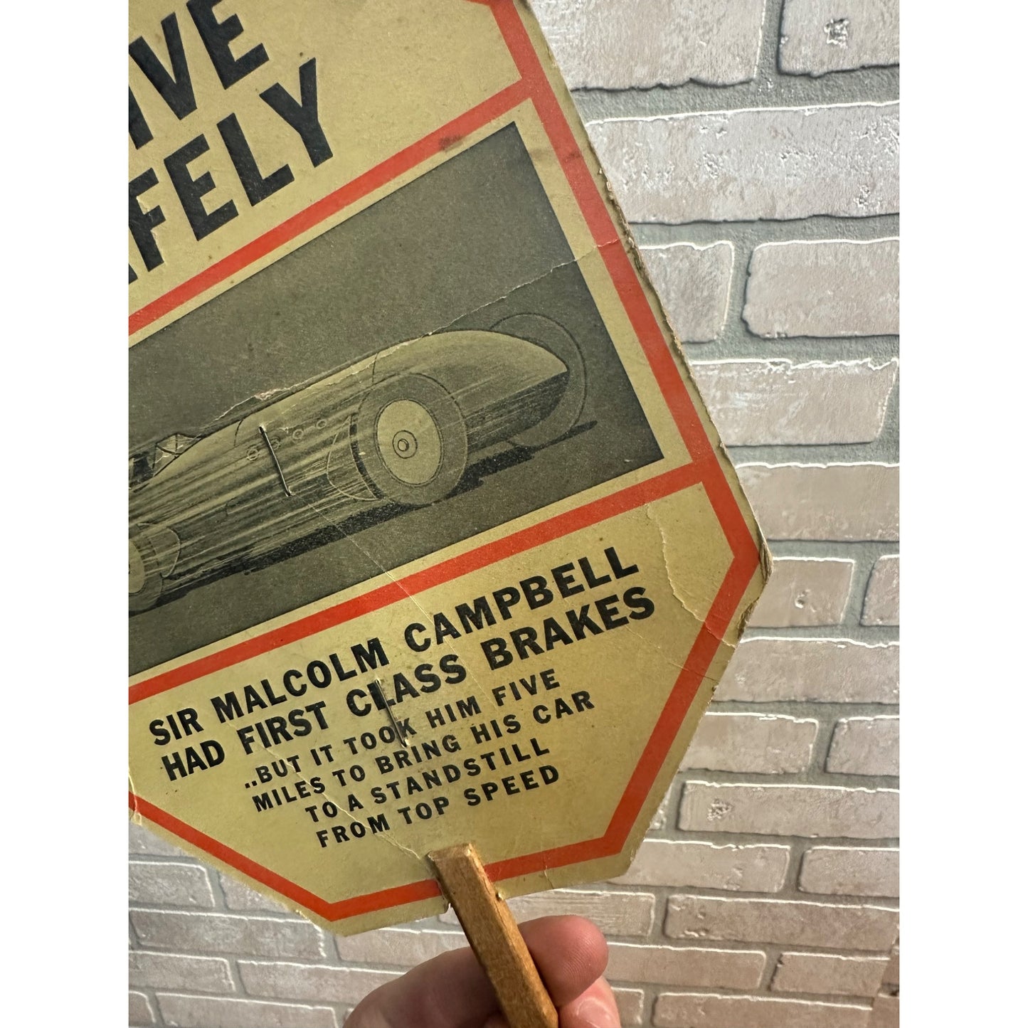 RARE Vintage 1938 Studebaker Drive Safely Advertising Fan Sir Malcolm Campbell