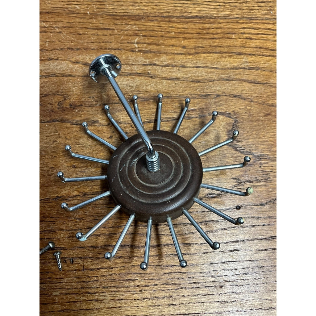 Vintage MCM Spinning Tie Rack Wood Round Closet Hanger Mount Rotating