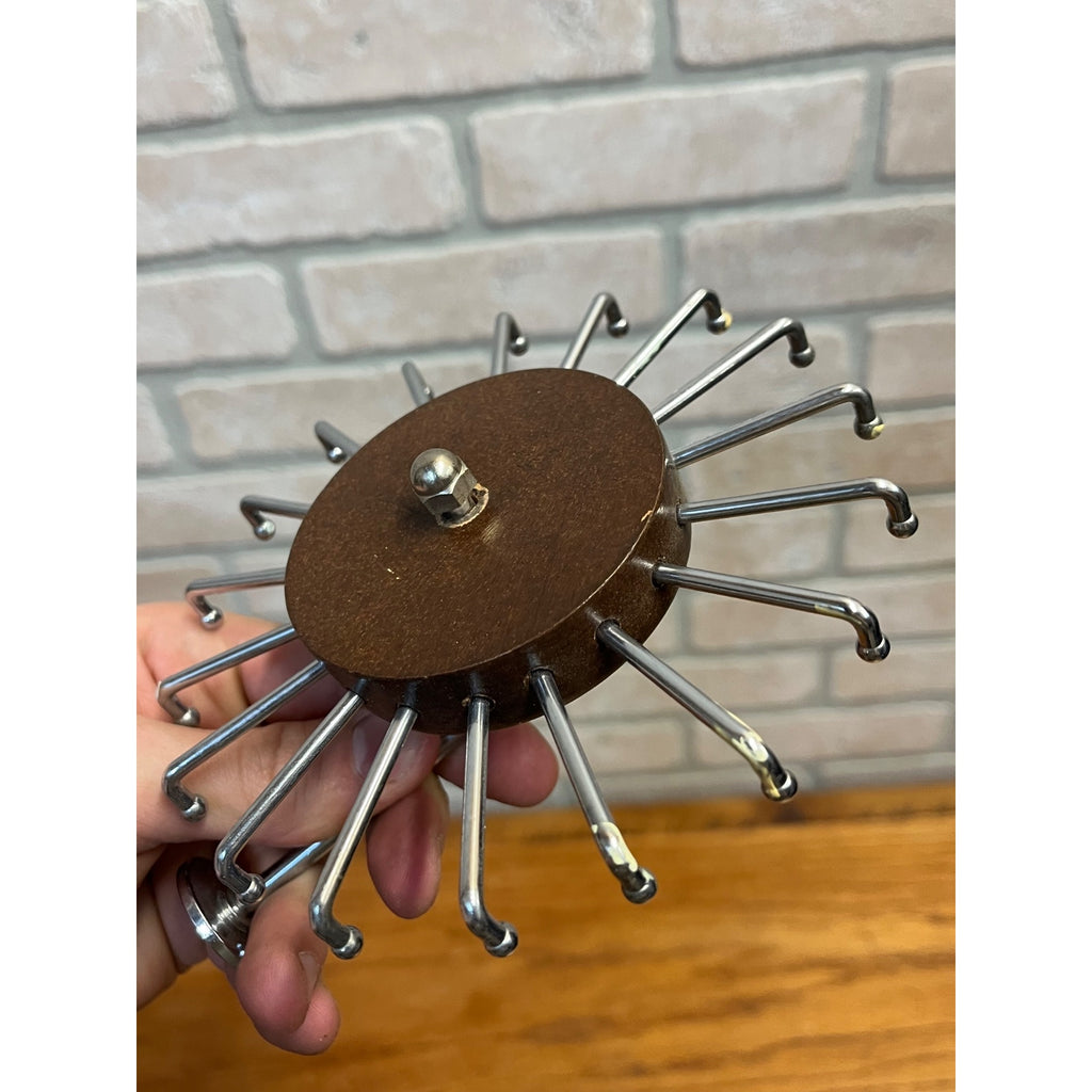Vintage MCM Spinning Tie Rack Wood Round Closet Hanger Mount Rotating