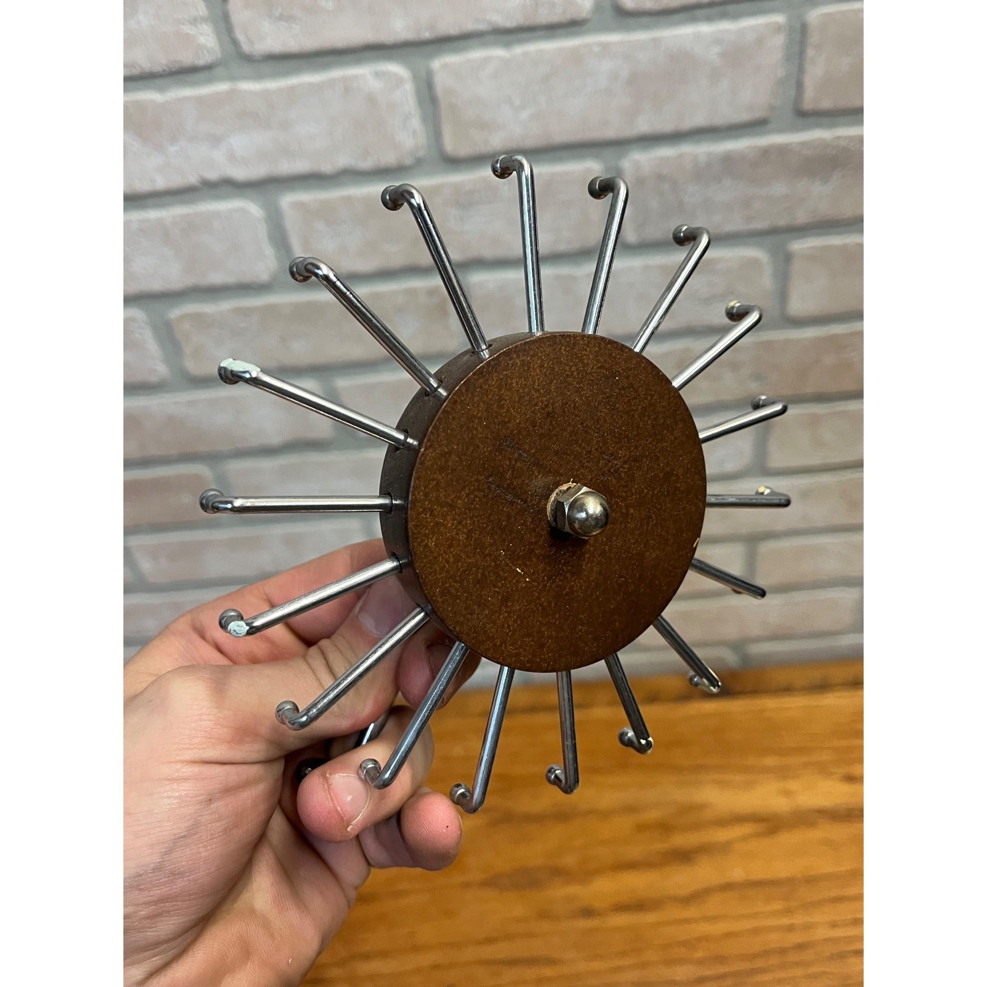 Vintage MCM Spinning Tie Rack Wood Round Closet Hanger Mount Rotating
