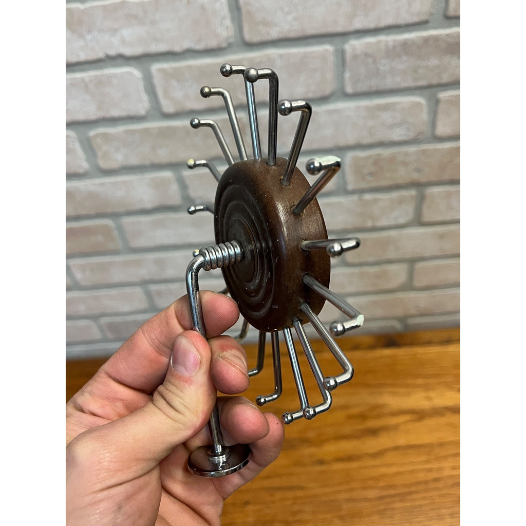 Vintage MCM Spinning Tie Rack Wood Round Closet Hanger Mount Rotating