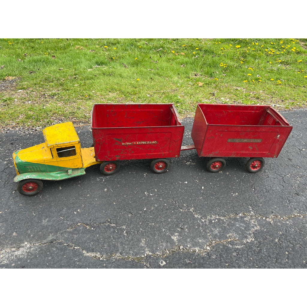 Vintage 1930s Buddy L Express Line Pressed Steel Toy Tandem Trailer Truck