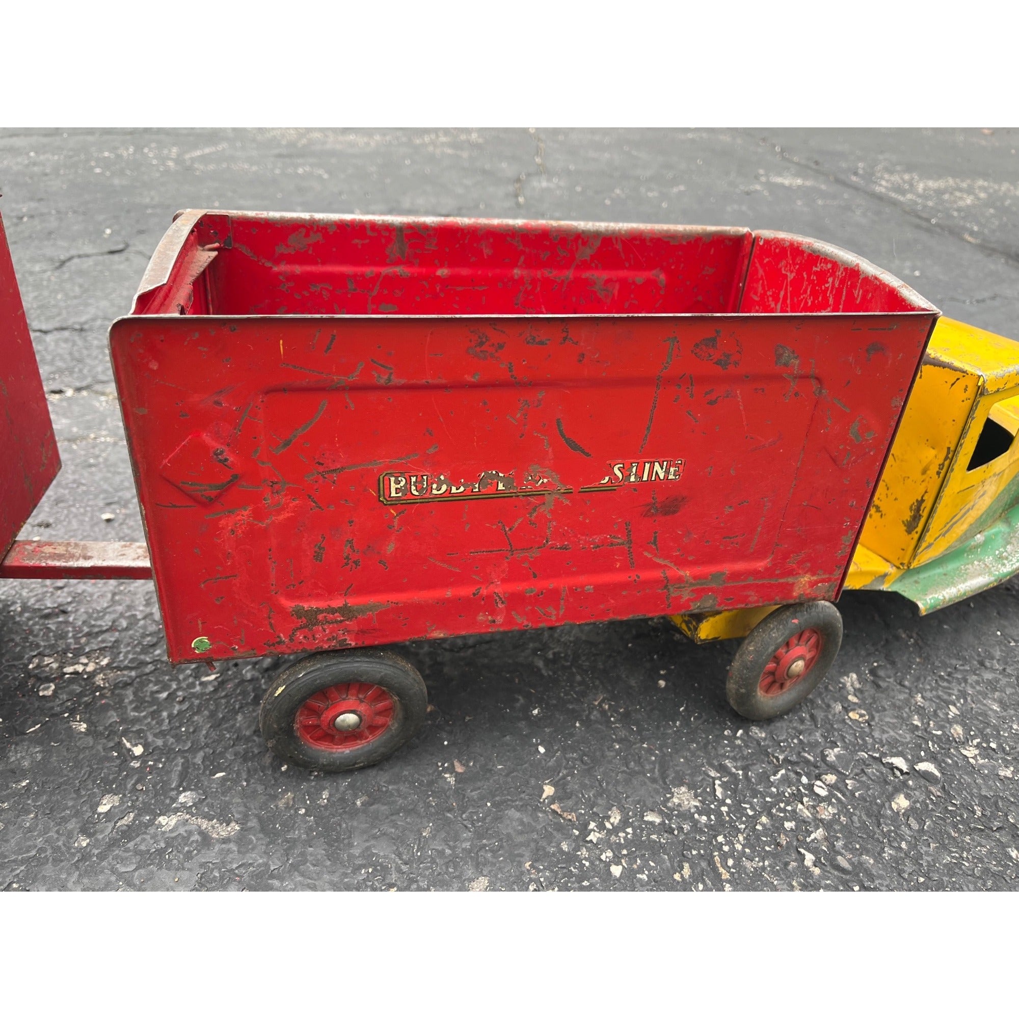 Vintage 1930s Buddy L Express Line Pressed Steel Toy Tandem Trailer Truck
