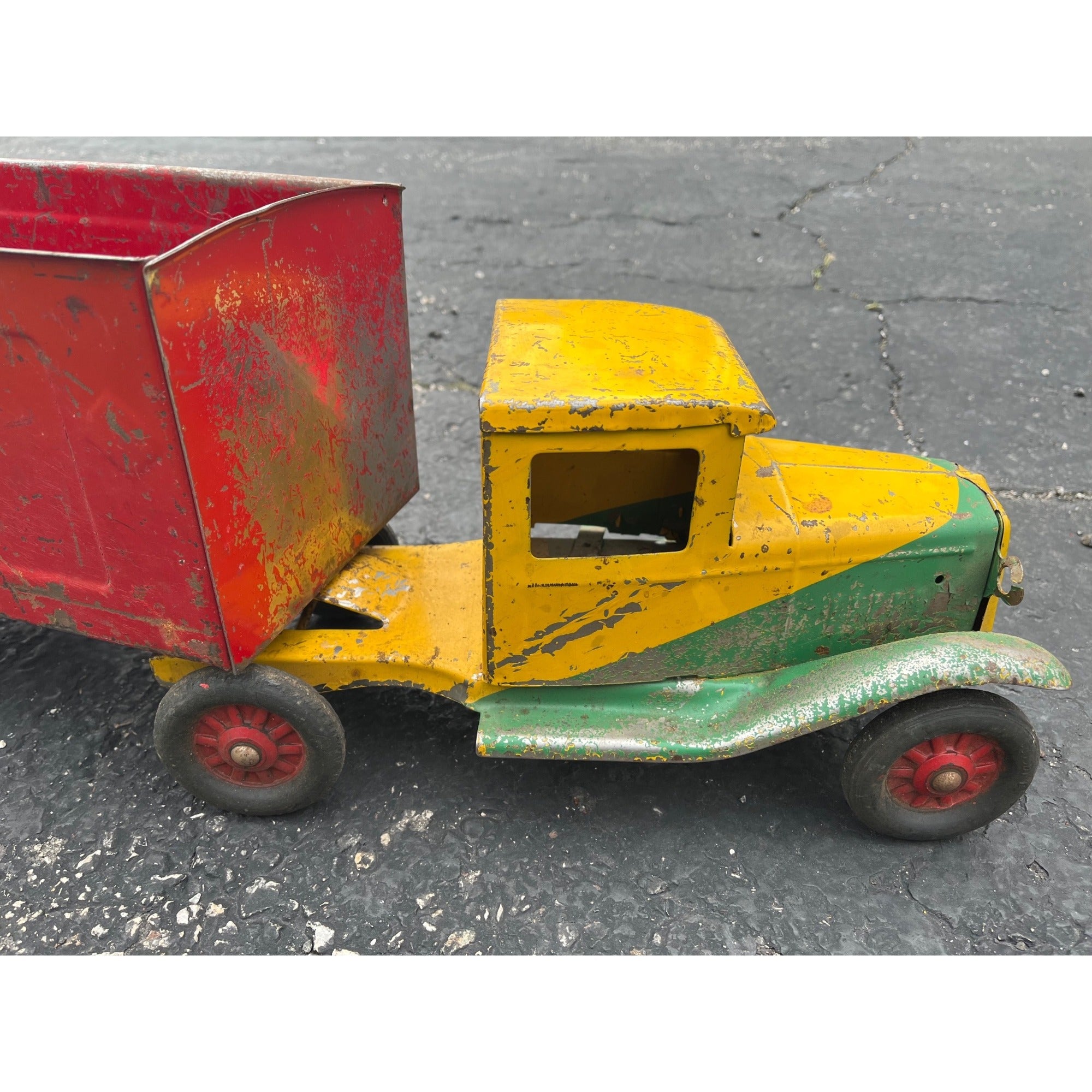 Vintage 1930s Buddy L Express Line Pressed Steel Toy Tandem Trailer Truck
