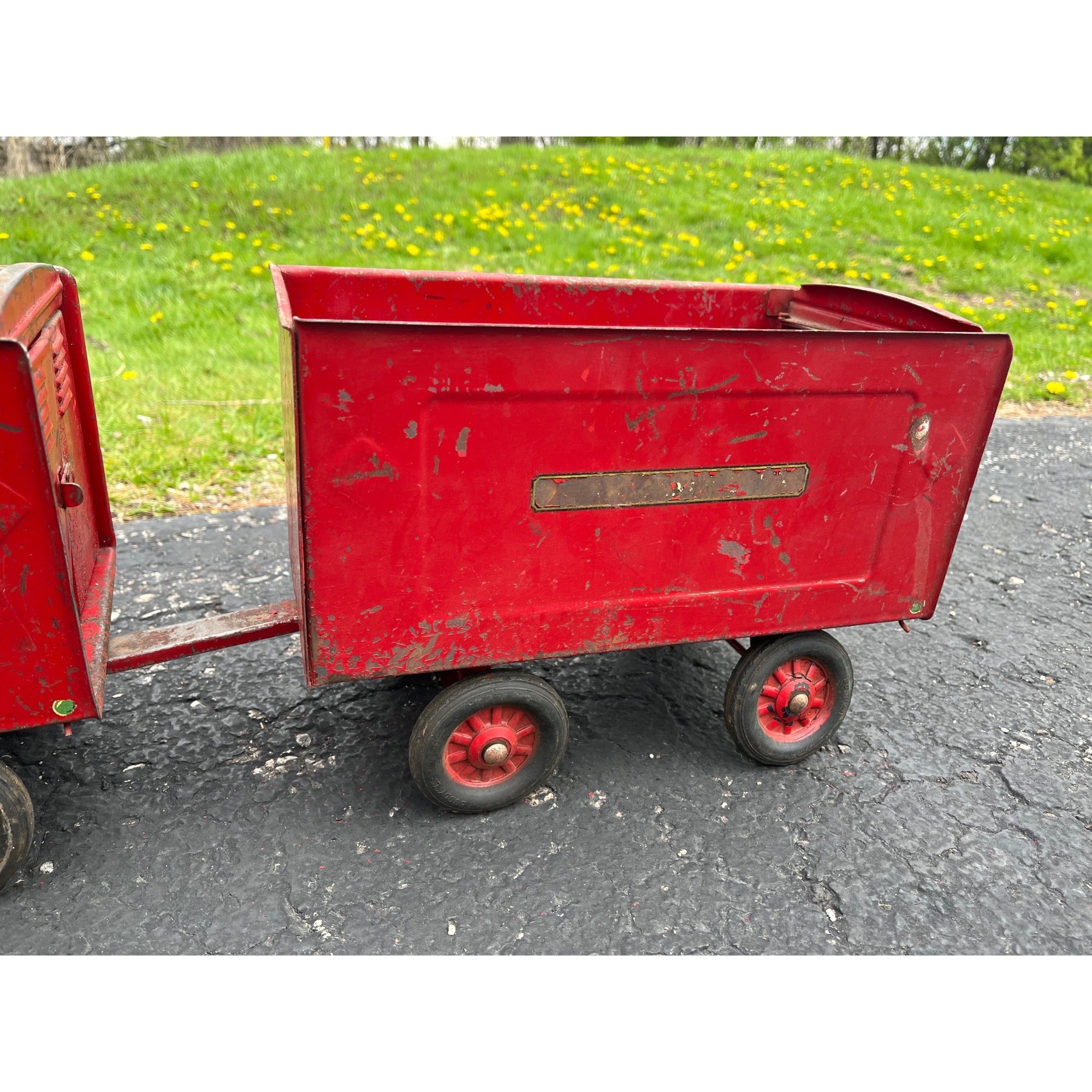 Vintage 1930s Buddy L Express Line Pressed Steel Toy Tandem Trailer Truck