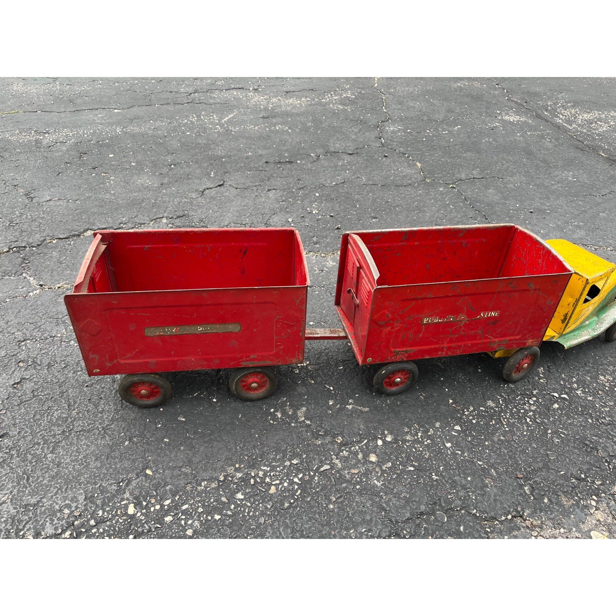 Vintage 1930s Buddy L Express Line Pressed Steel Toy Tandem Trailer Truck