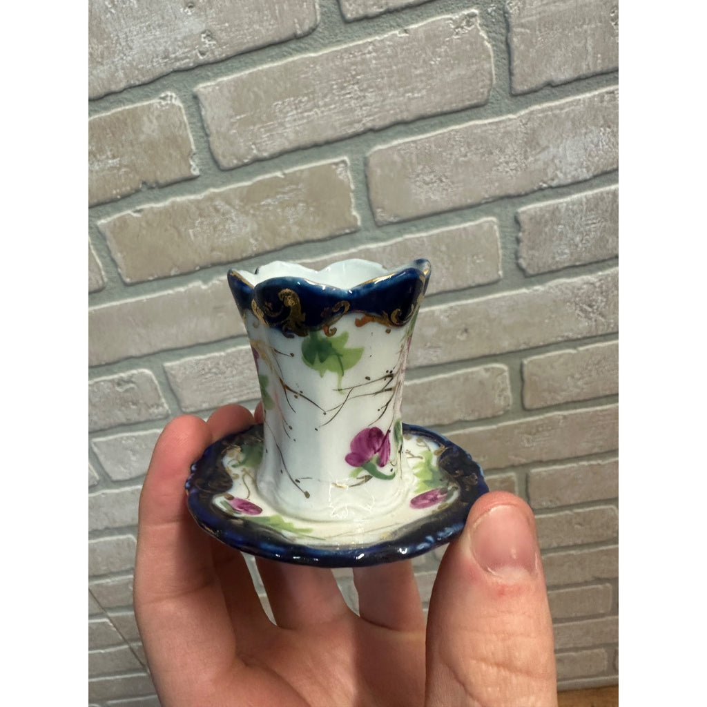 Antique Victorian Porcelain Toothpick Holder Round Fotted Royal Nippon Floral