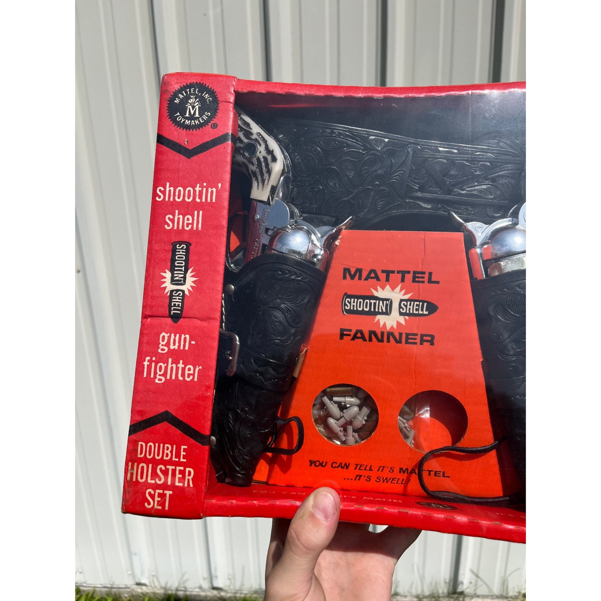RARE 1961 Mattel Shootin Shell Fanner Gunfighter Double Holster Set NEW SEALED BOX