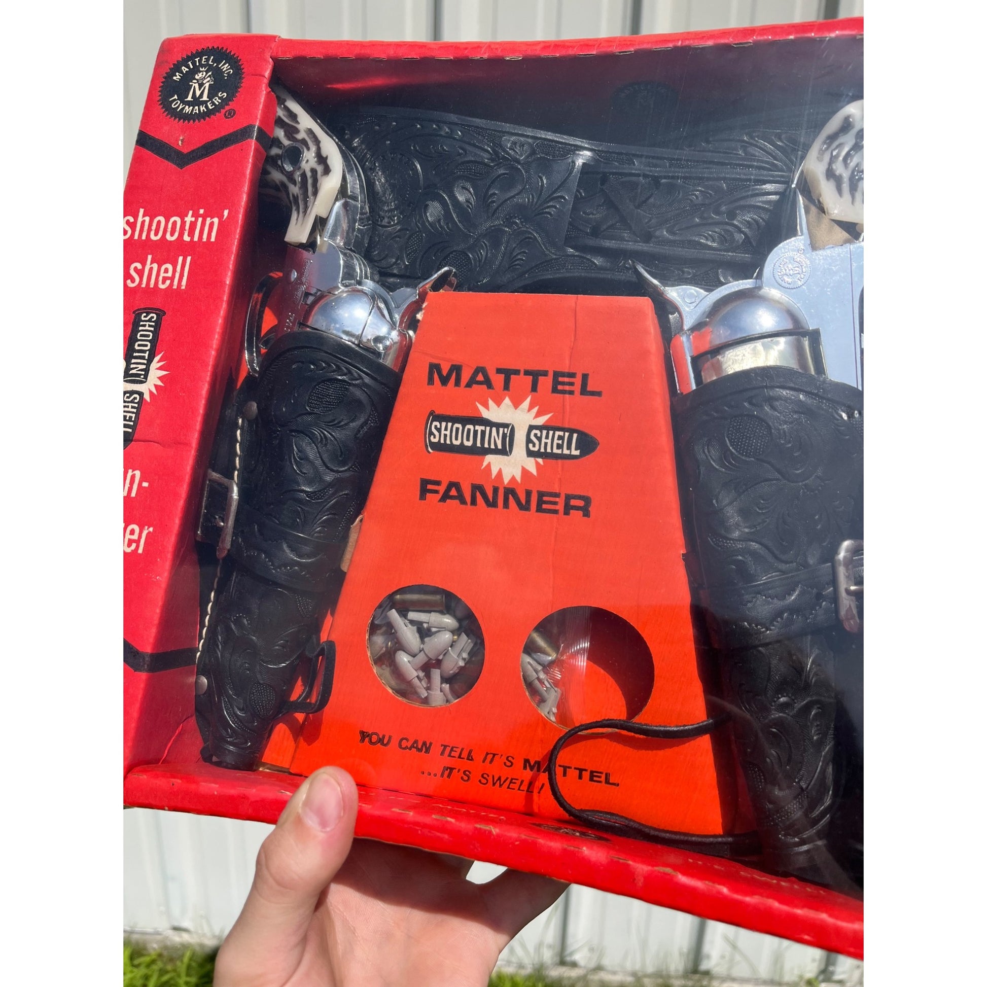 RARE 1961 Mattel Shootin Shell Fanner Gunfighter Double Holster Set NEW SEALED BOX