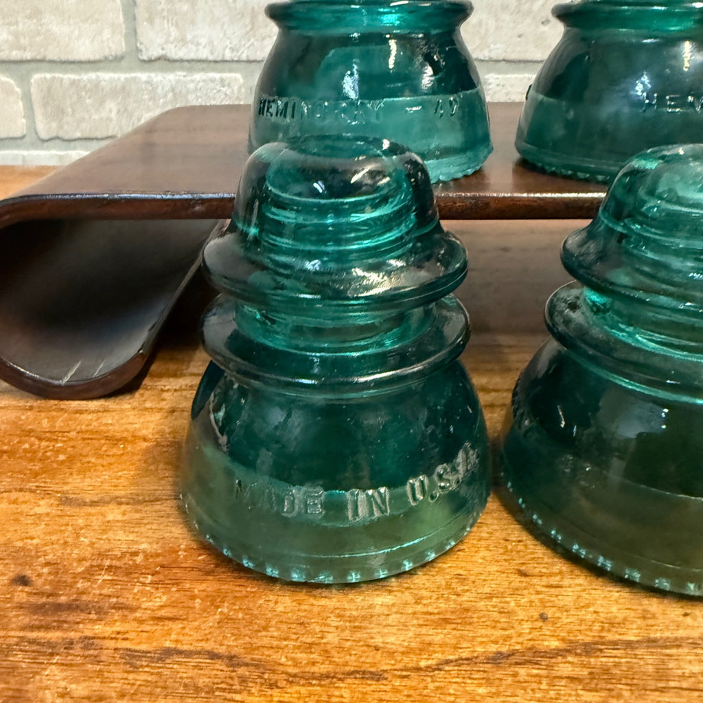 Vintage Aqua Teal Blue Hemingray No. 42 Glass Insulator Set of 4