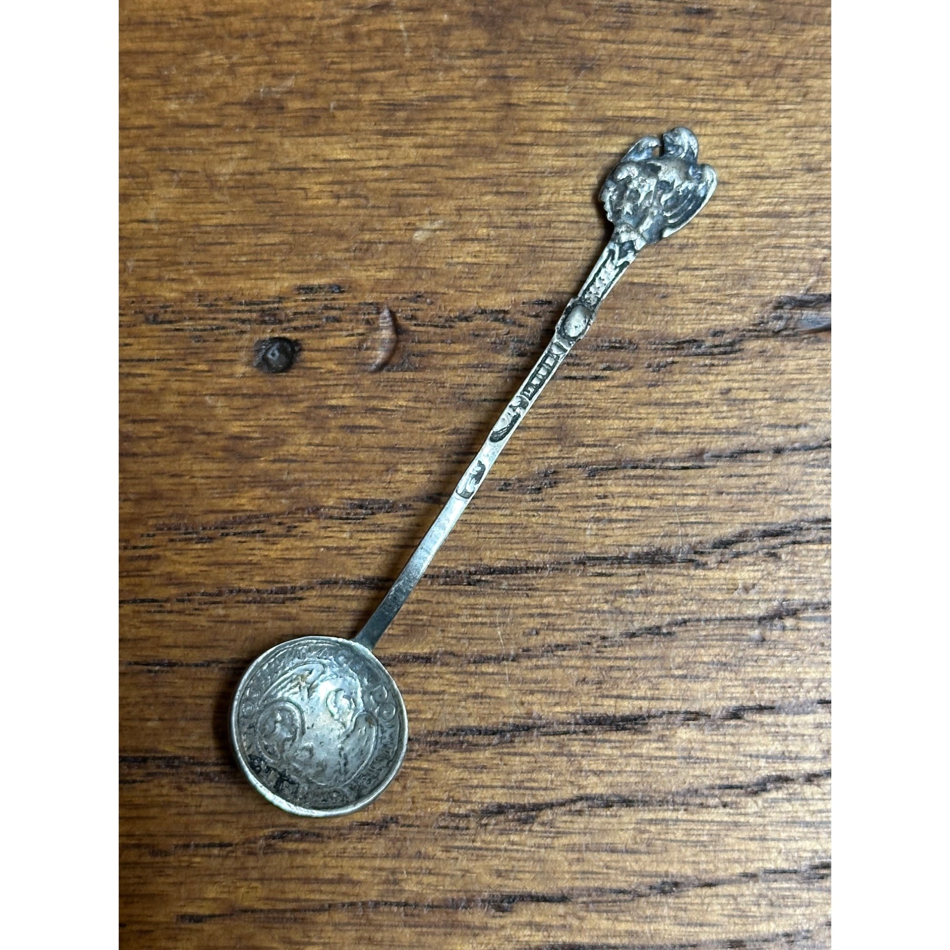 Vintage Imperial Russia 1757 Kopek Coin Sterling Silver Spoon Eagle Bird