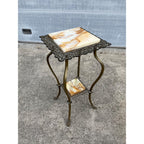 Antique Victorian 1890s Brass & Onyx Marble Plant Stand Accent Table
