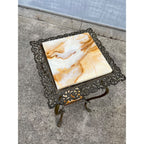 Antique Victorian 1890s Brass & Onyx Marble Plant Stand Accent Table