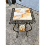 Antique Victorian 1890s Brass & Onyx Marble Plant Stand Accent Table