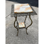 Antique Victorian 1890s Brass & Onyx Marble Plant Stand Accent Table