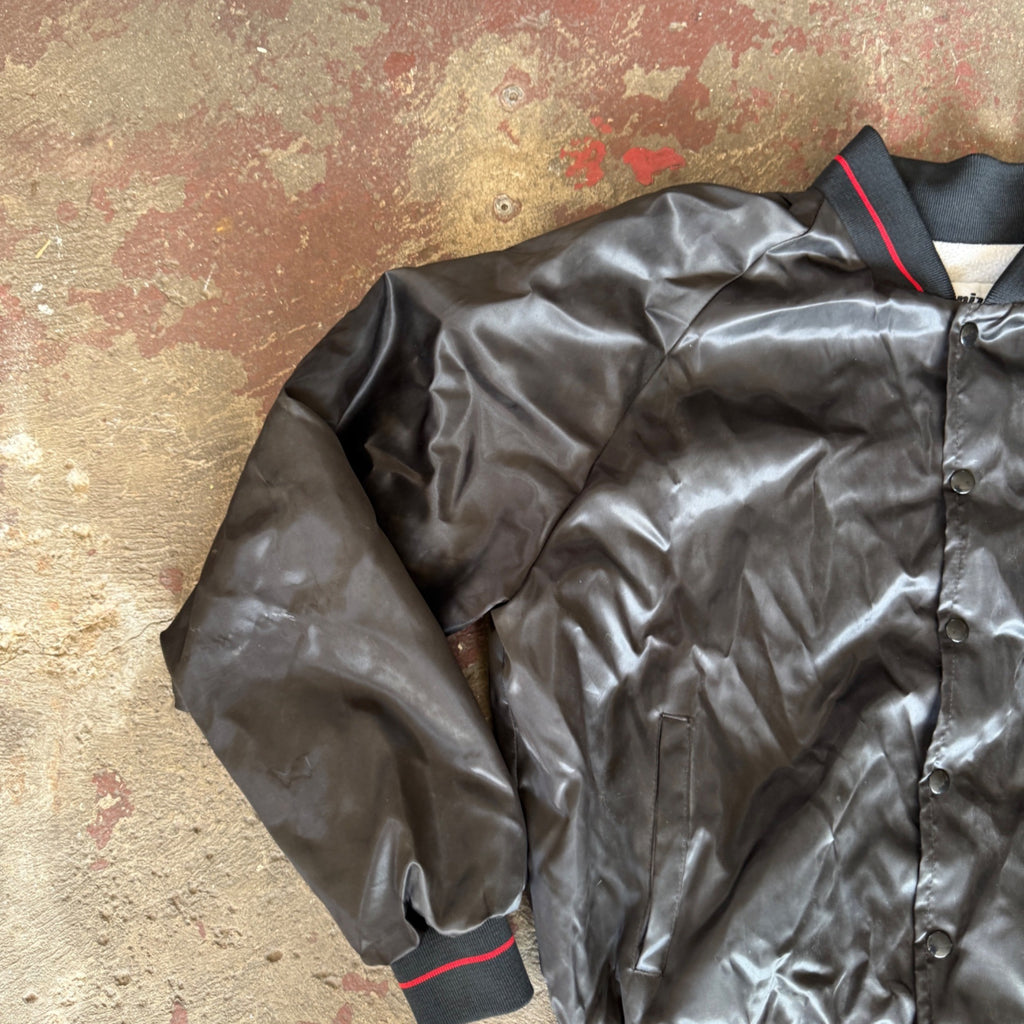 Vintage Snap On Bomber Jacket Horizon Sportswear Black Satin Men's XL