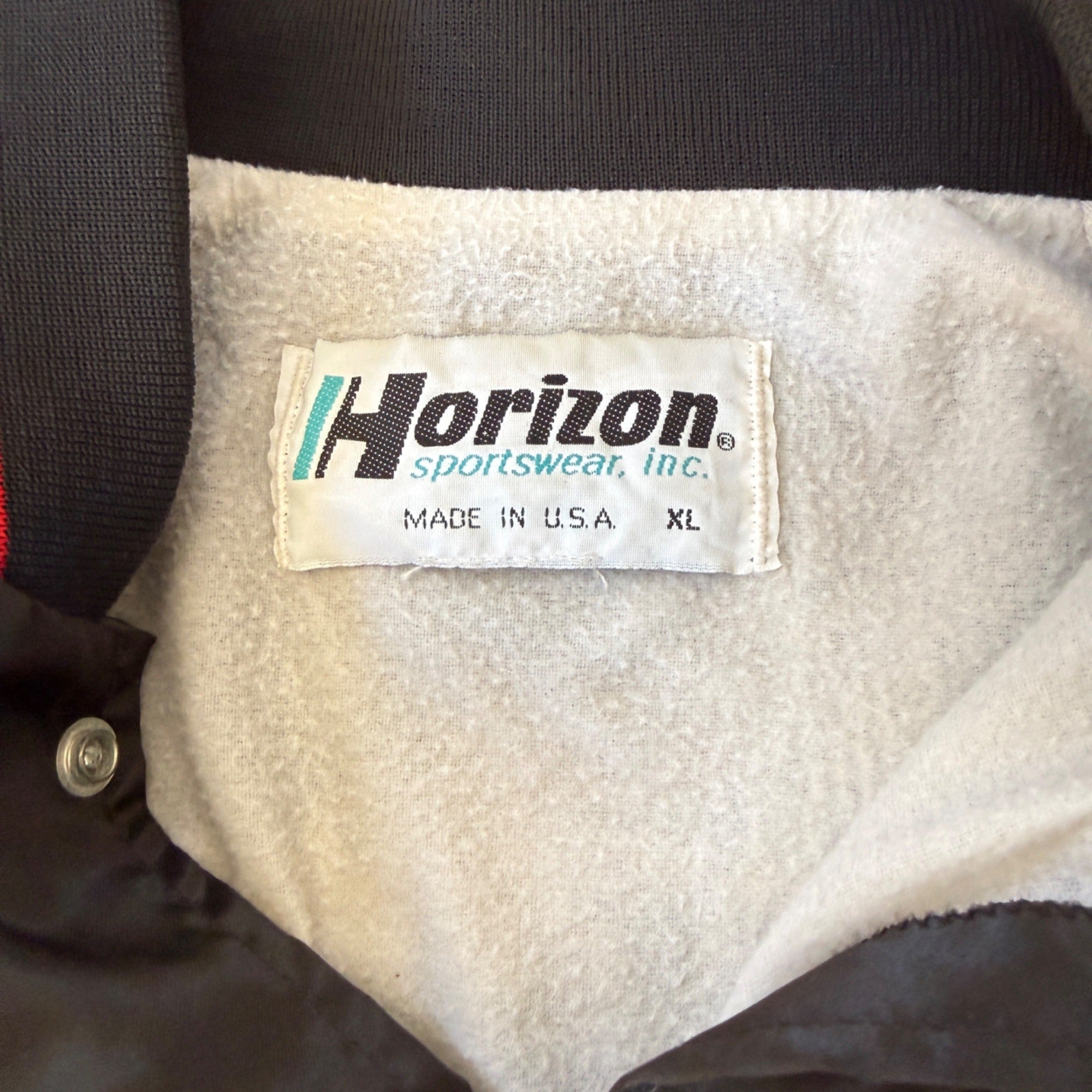 Vintage Snap On Bomber Jacket Horizon Sportswear Black Satin Men's XL