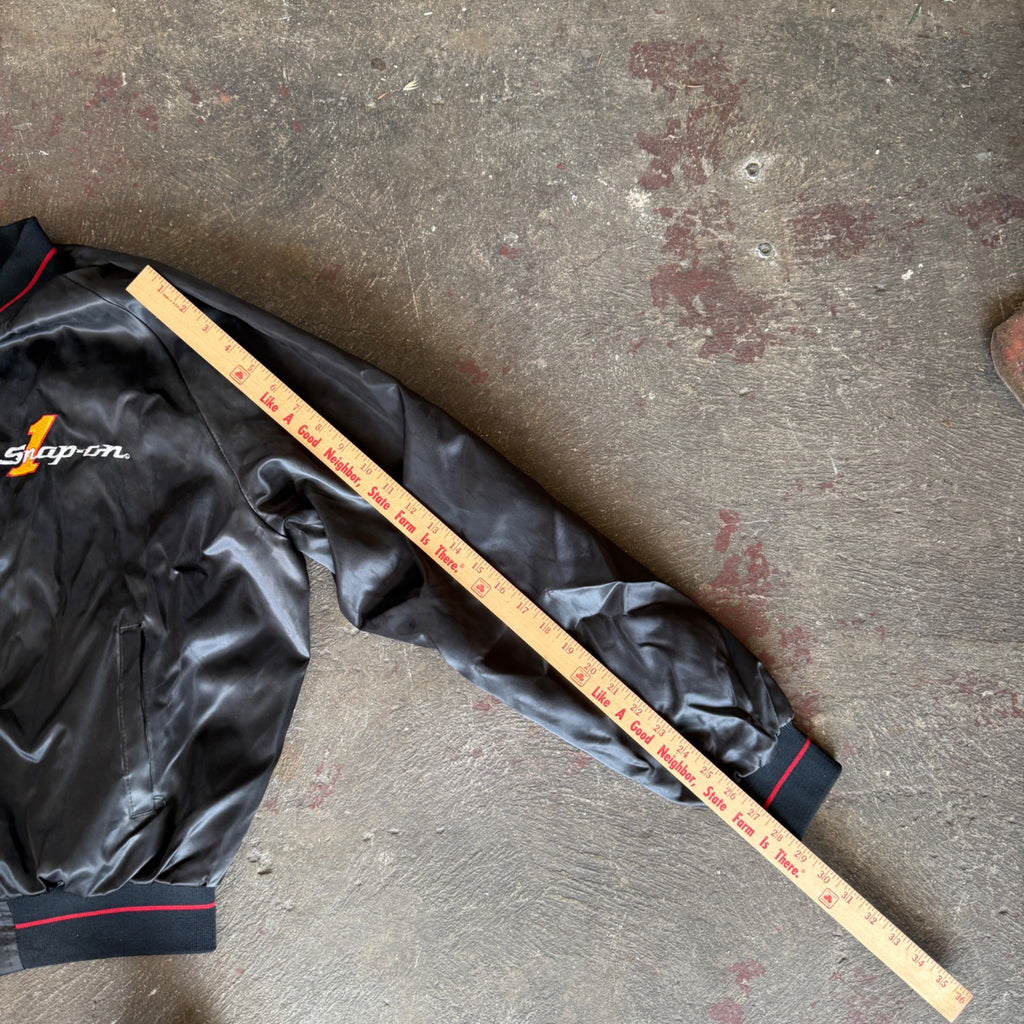 Vintage Snap On Bomber Jacket Horizon Sportswear Black Satin Men's XL