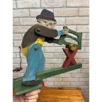 Original Whirligig Man Sawing Log Folk Art Americana Whirlygig Primitive Farmhouse Decor