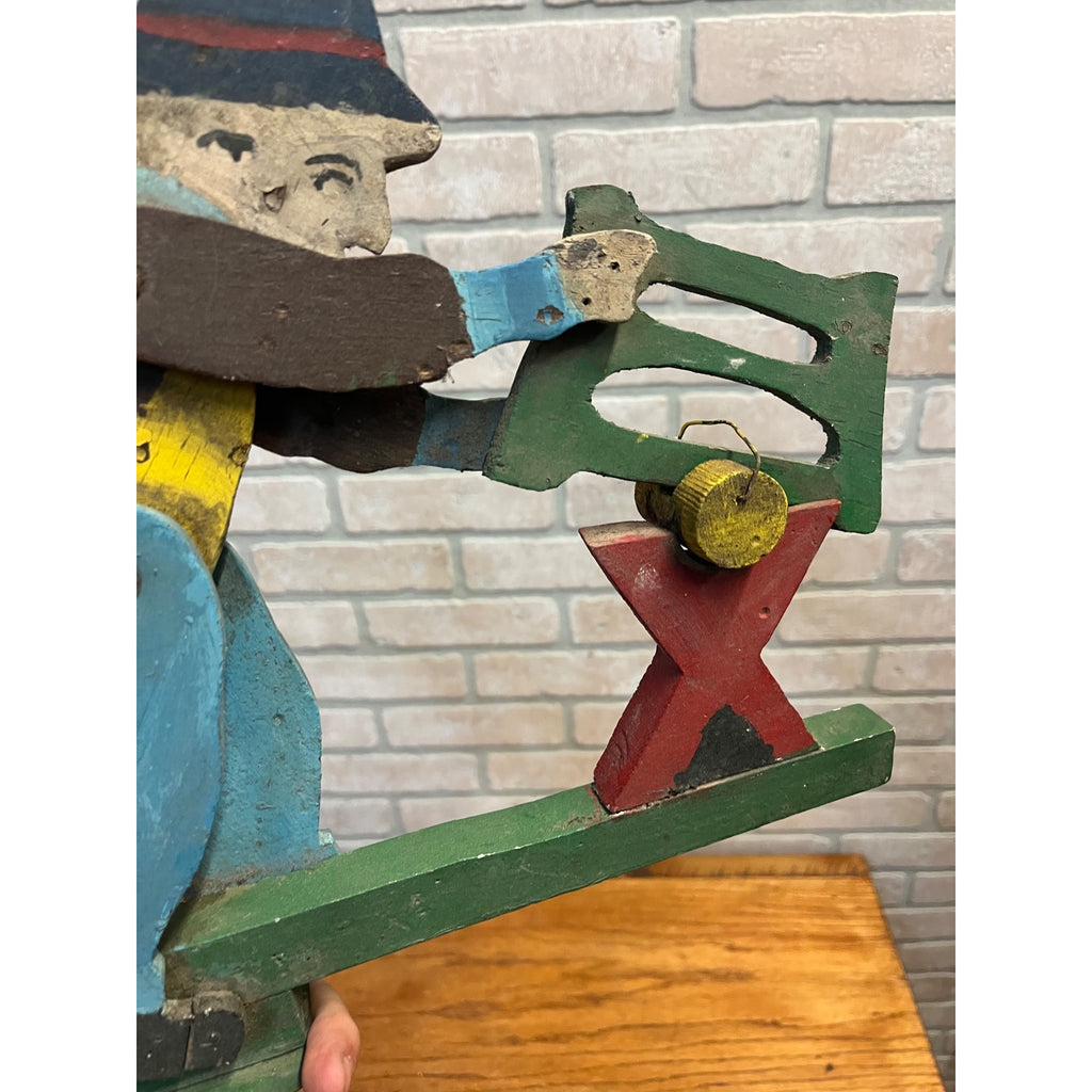Original Whirligig Man Sawing Log Folk Art Americana Whirlygig Primitive Farmhouse Decor