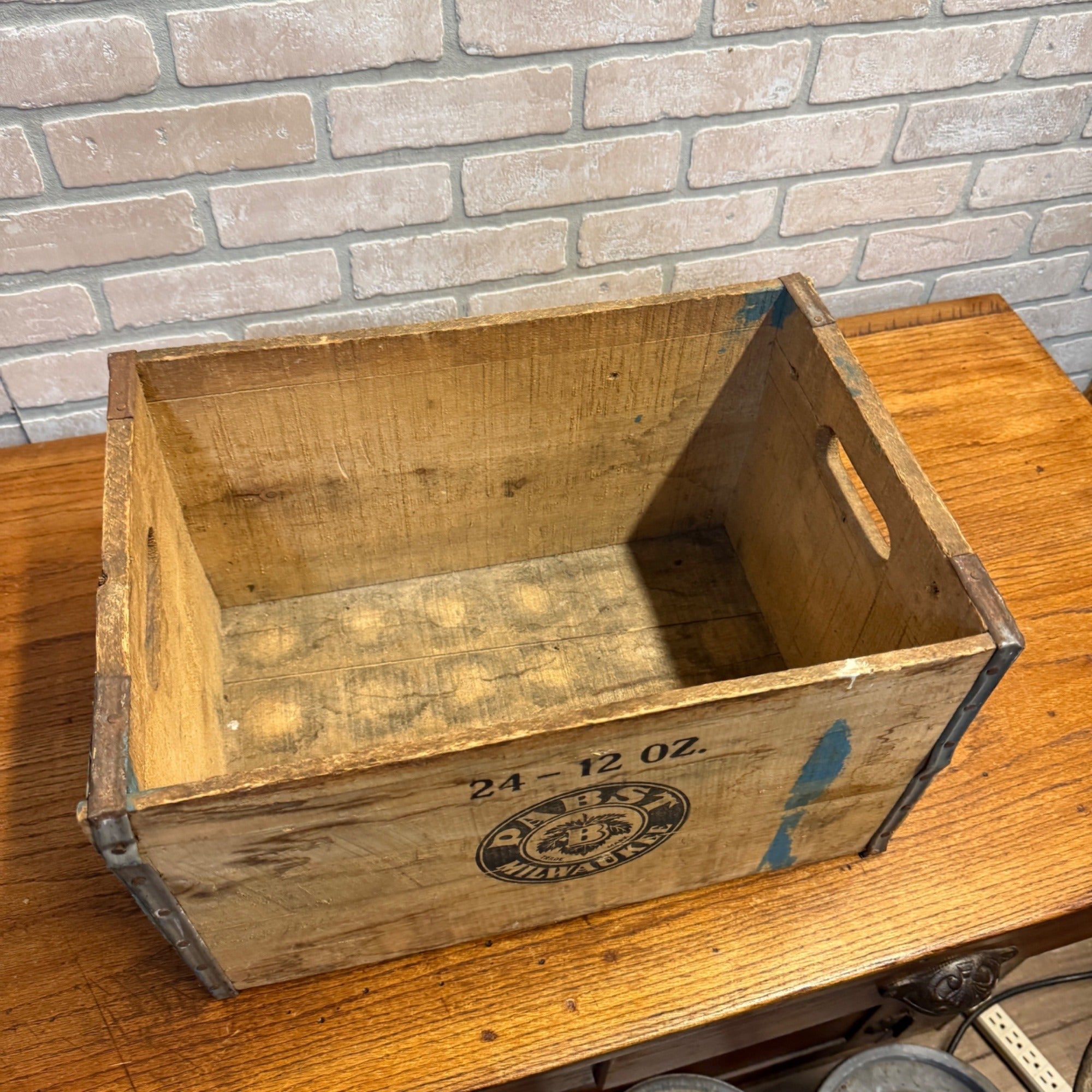 Vintage Wooden Pabst 24 Count (12-Oz) Bottle Crate With Handles and Metal Edge Strapping Milwaukee, WI