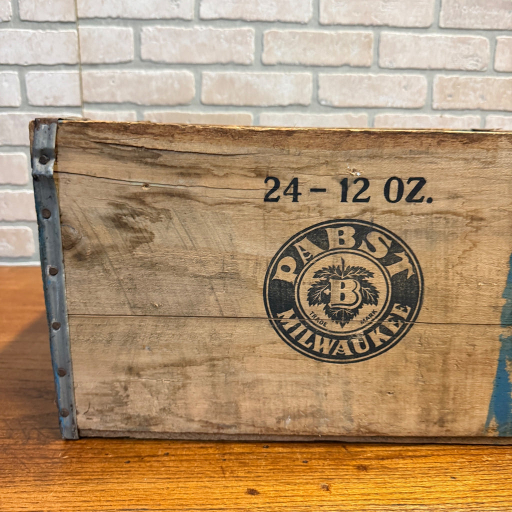 Vintage Wooden Pabst 24 Count (12-Oz) Bottle Crate With Handles and Metal Edge Strapping Milwaukee, WI