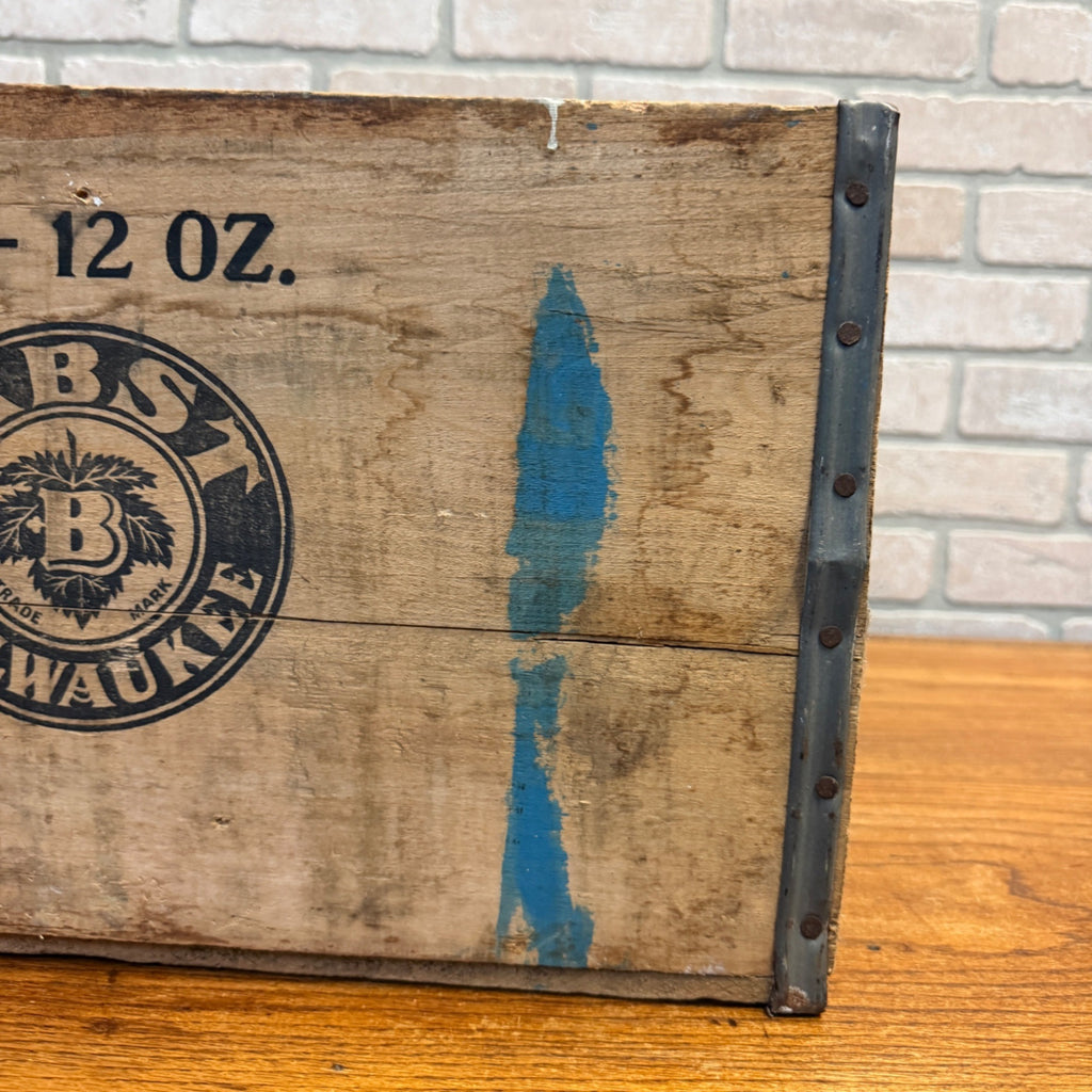 Vintage Wooden Pabst 24 Count (12-Oz) Bottle Crate With Handles and Metal Edge Strapping Milwaukee, WI