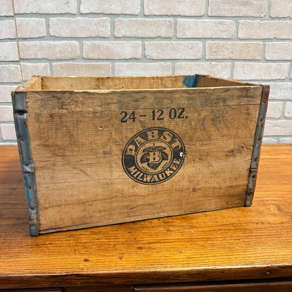 Vintage Wooden Pabst 24 Count (12-Oz) Bottle Crate With Handles and Metal Edge Strapping Milwaukee, WI