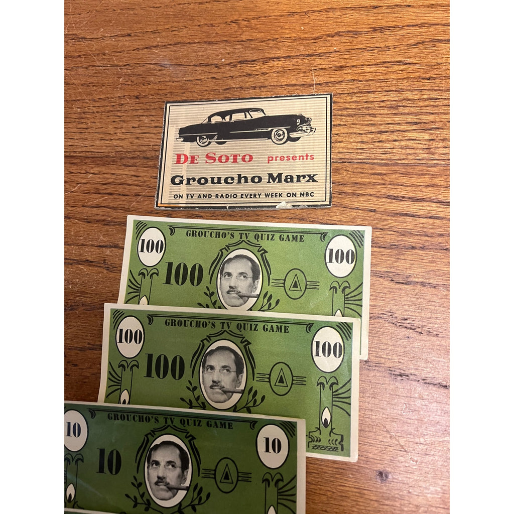 Vintage Groucho's TV Quiz Game - 4 Play Money Bills - 10 & 100 - DeSoto Promo