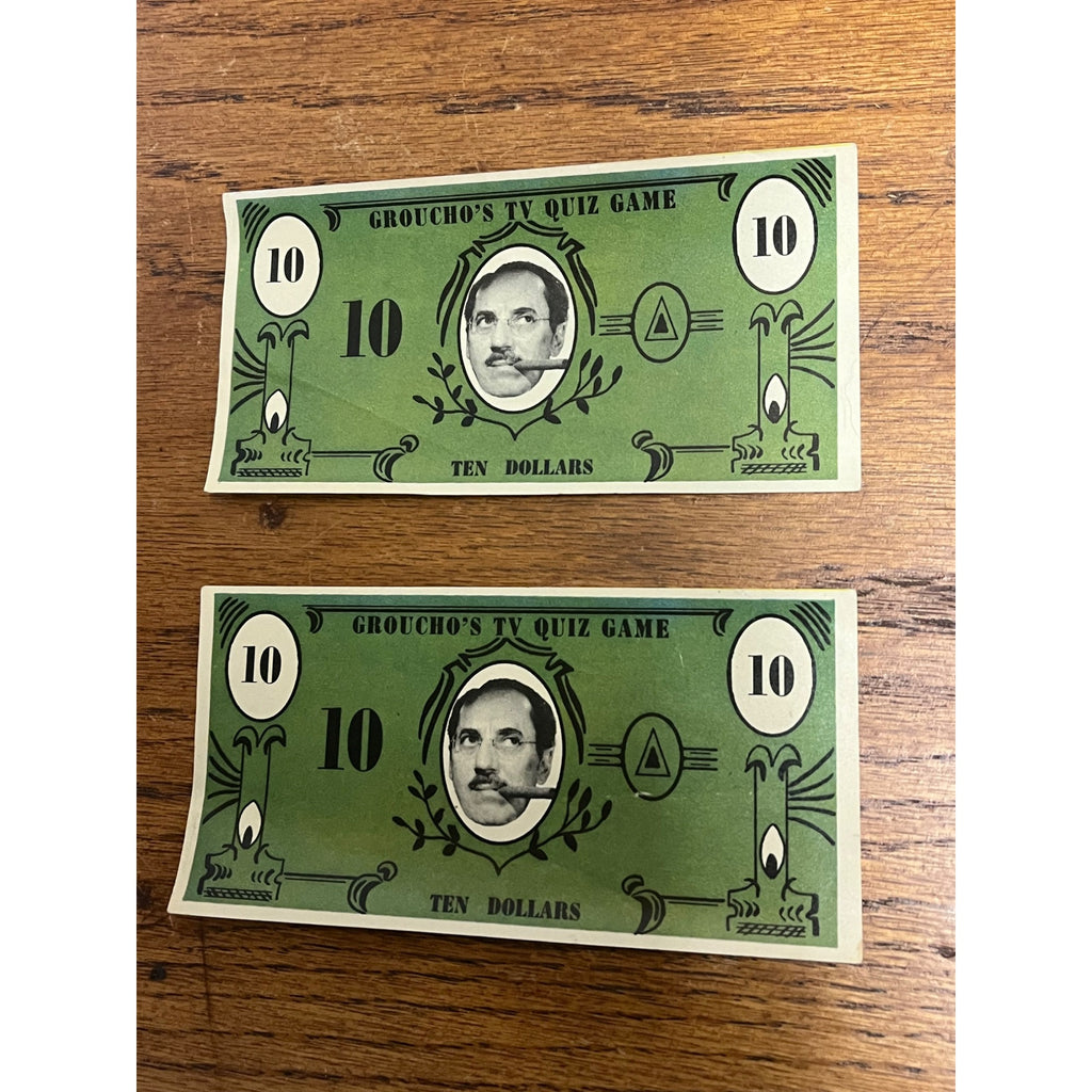 Vintage Groucho's TV Quiz Game - 4 Play Money Bills - 10 & 100 - DeSoto Promo