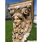 Antique Neoclassical Plaster Corbel w/ Female Bust Architectural Salvage