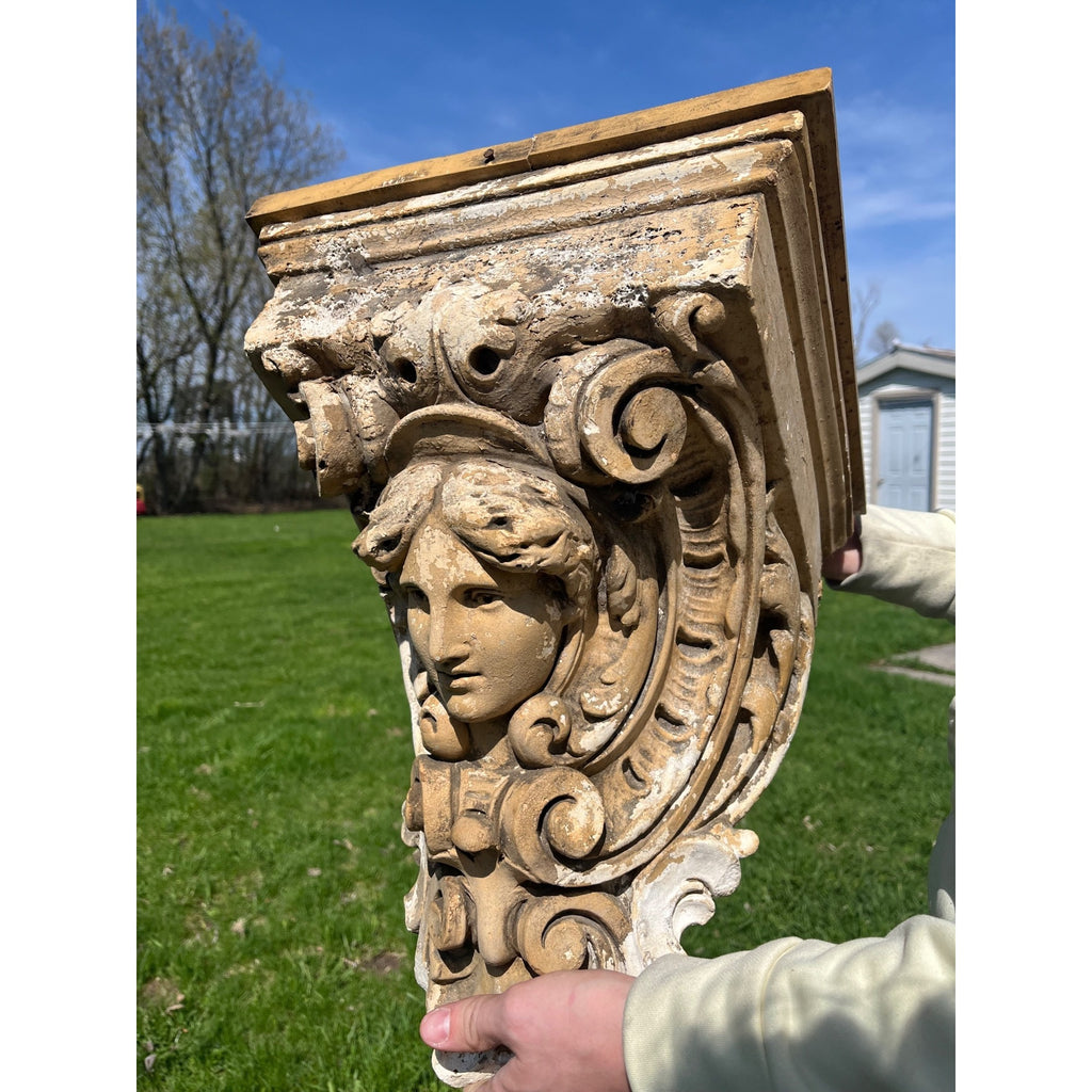 Antique Neoclassical Plaster Corbel w/ Female Bust Architectural Salvage