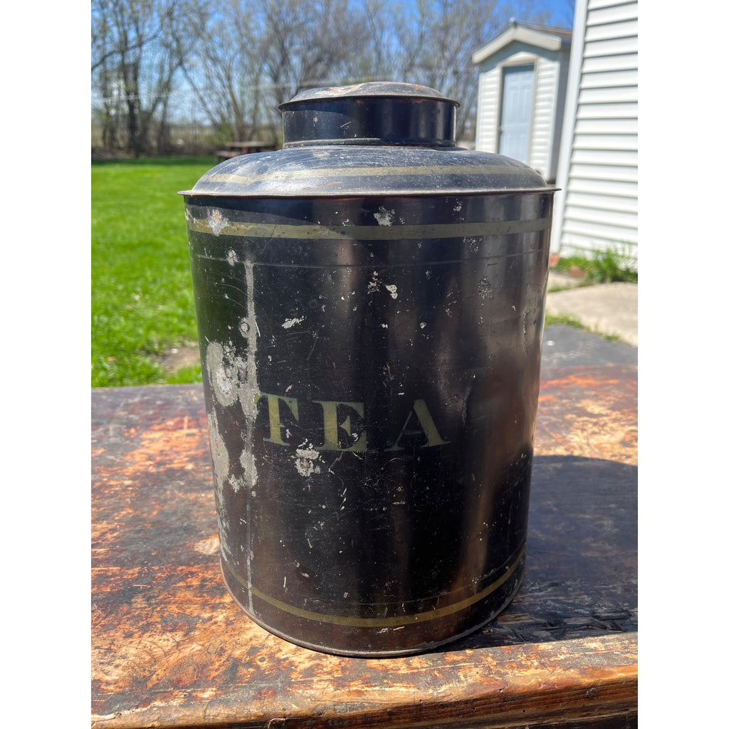Vintage Early 1900s "Tea" Tin Can Canister Country General Store Large Advertising