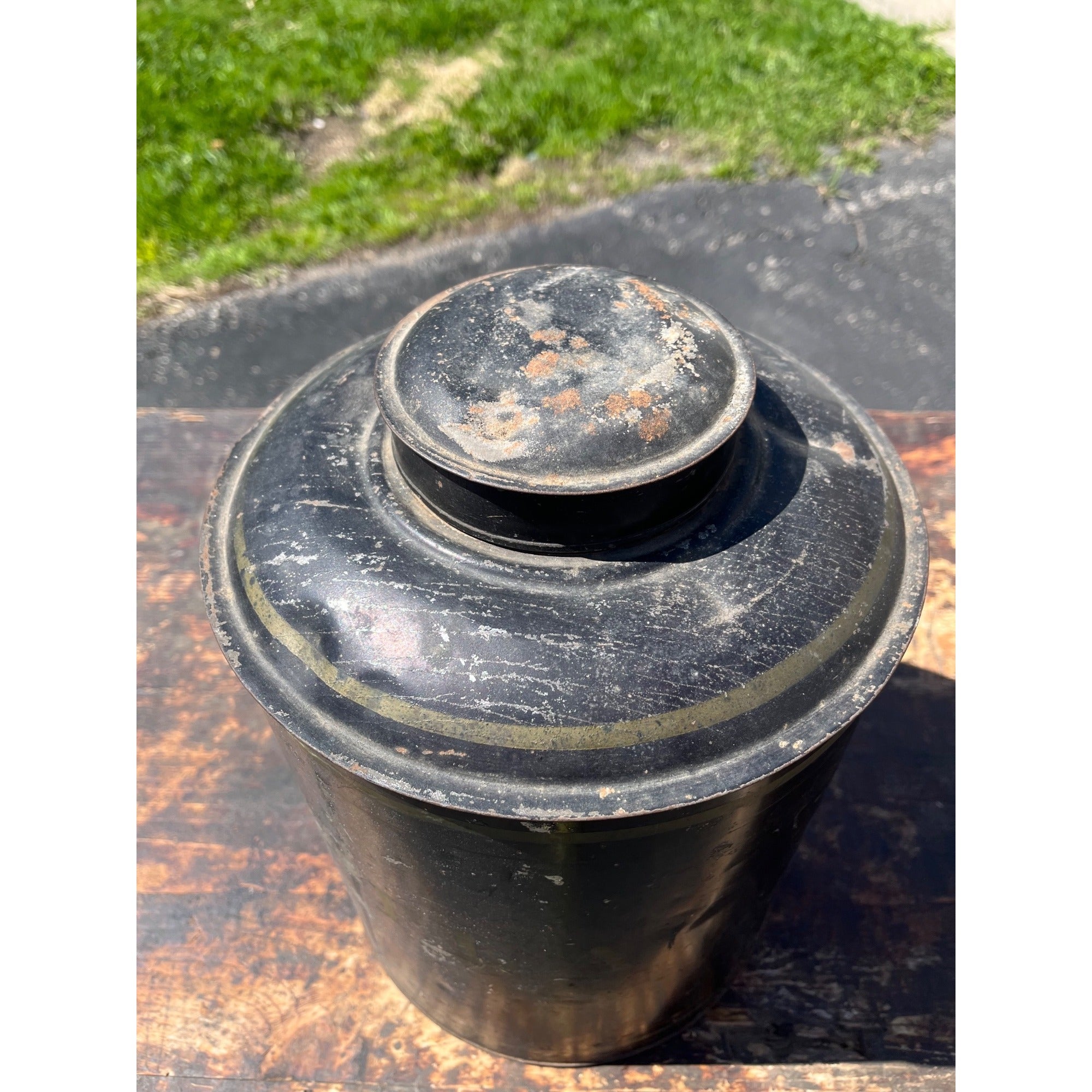 Vintage Early 1900s "Tea" Tin Can Canister Country General Store Large Advertising